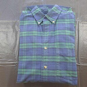 L.L. BEAN GREEN PLAID FLANNEL LONG SLEEVED SHIRT SIZE MEDIUM TALL